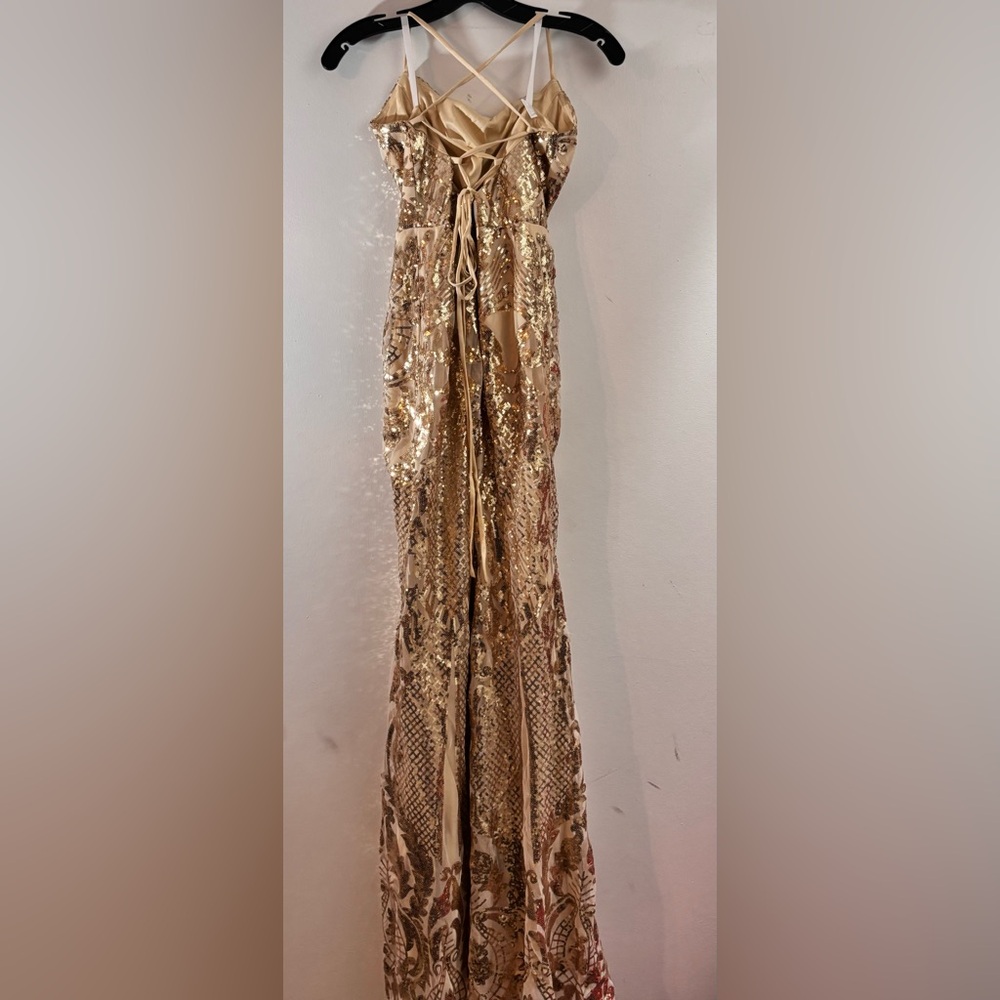 New Sparkly Sequin Mermaid Dress Spaghetti Straps Formal Evening Dress Slit - Picture 4 of 7